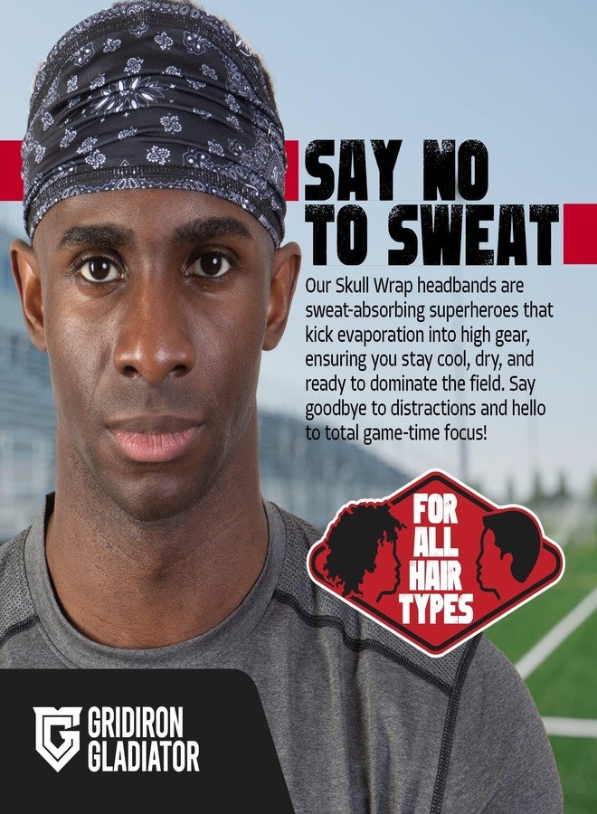 Gridiron Gladiator عصابة رأس بتصميم جمجمة كرة القدم الأمريكية - عصابة رأس رياضية للرجال، مصنوعة من النايلون، مقاس واحد، لون أسود - مصممة للاعبي كرة القدم الأمريكية، تُحسّن راحة الخوذة، وتبقى ثابتة أثناء الحركات المكثفة. - Image 2